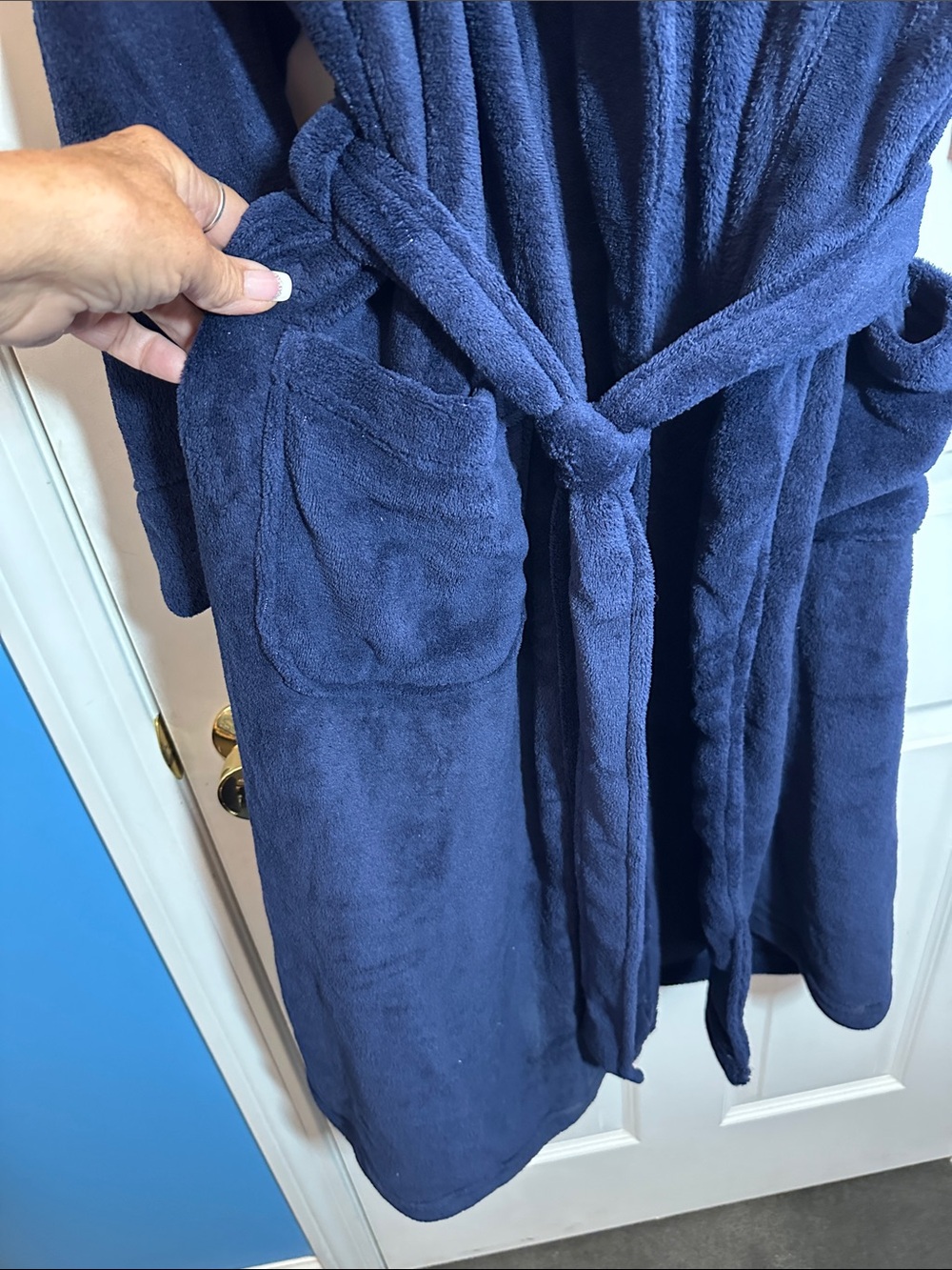 NWTS MENS Fruit of the Loom Navy Plush Bath Robe OS - Picture 8 of 9